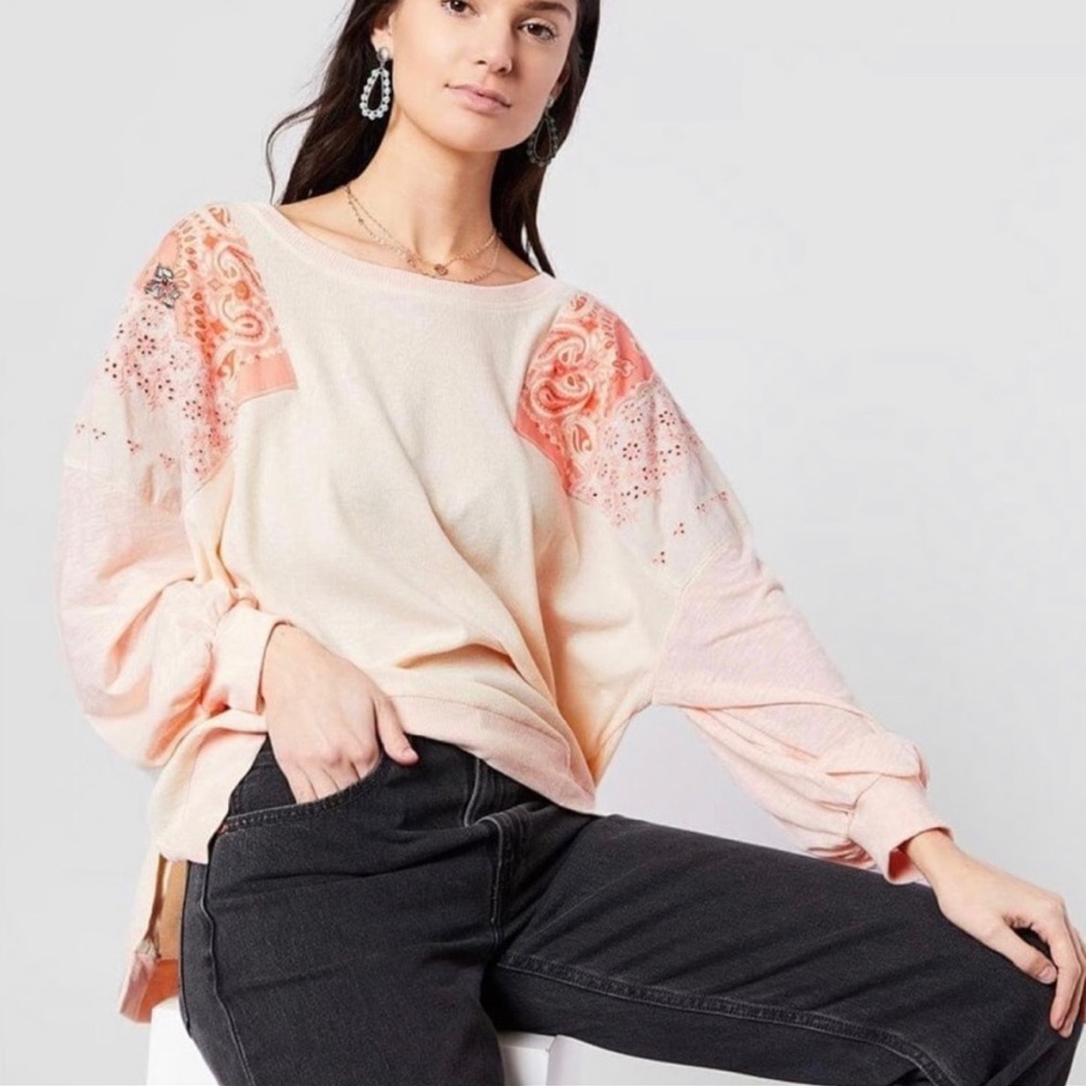 We the Free Pink Patchwork Quilt long sleeve top